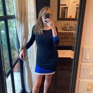 Bailey 44 Black Cotton Fitted Dress with Color Block Bottom